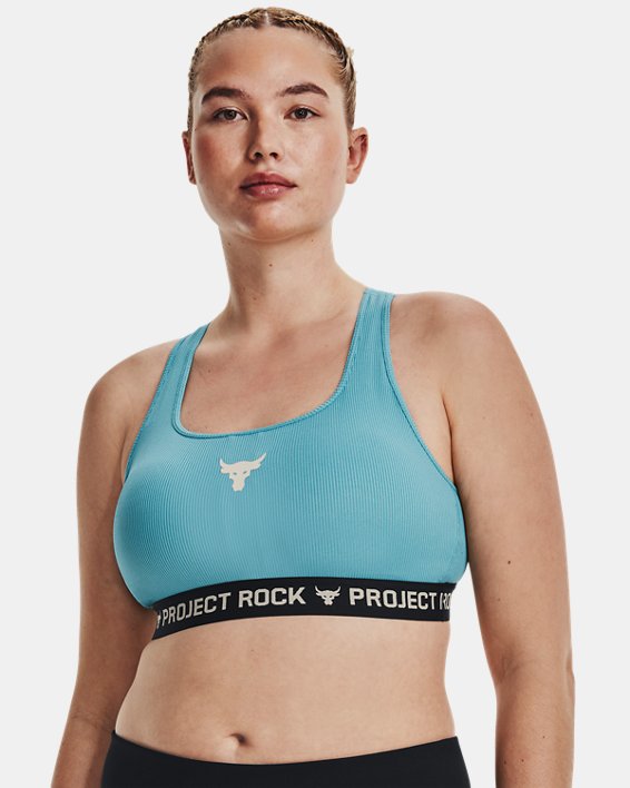 Women's Project Rock Crossback Training Ground Sports Bra in Blue image number 4